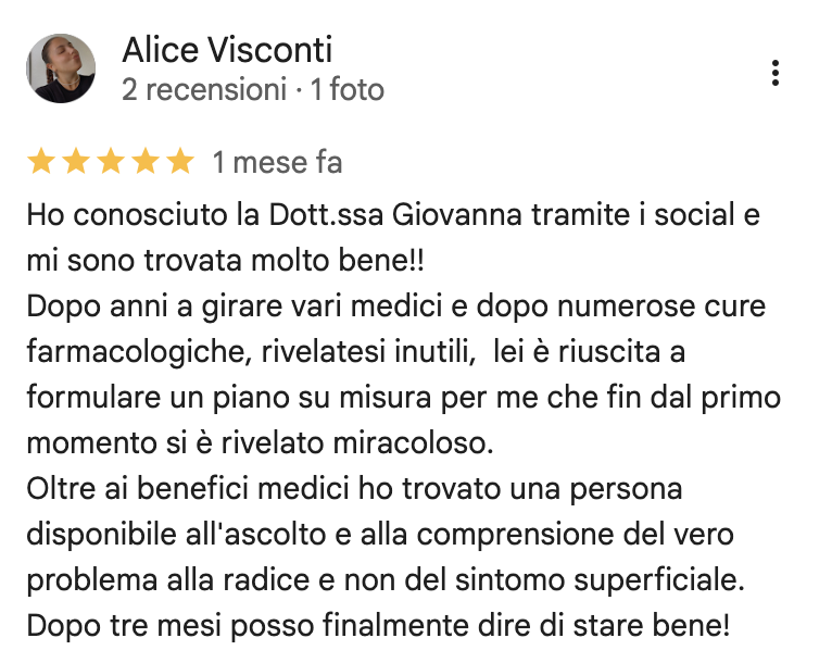Recensione Google a 5 stelle di Alice Visconti
