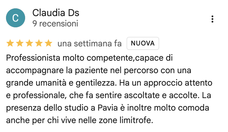 Recensione Google a 5 stelle di Claudia Ds