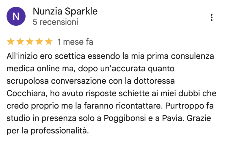 Recensione Google a 5 stelle di Nunzia Sparkle