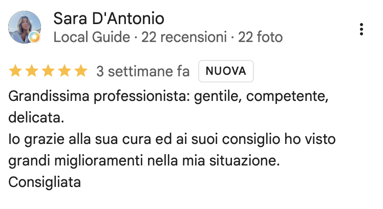 Recensione Google a 5 stelle di Sara D'Antonio